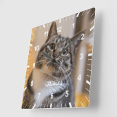 Name des personalisierten Katzen Foto Quadratische Wanduhr (Winkel)