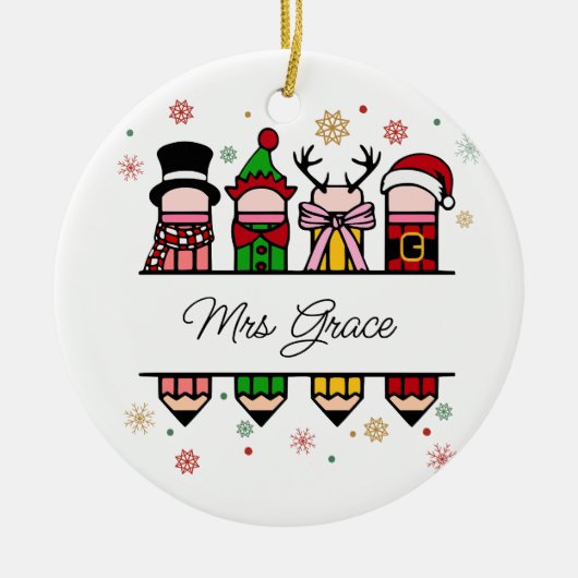 Name des personalisierten Lehrers Bleistift, Weihn Keramik Ornament (Vorne)