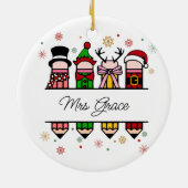 Name des personalisierten Lehrers Bleistift, Weihn Keramik Ornament (Hinten)