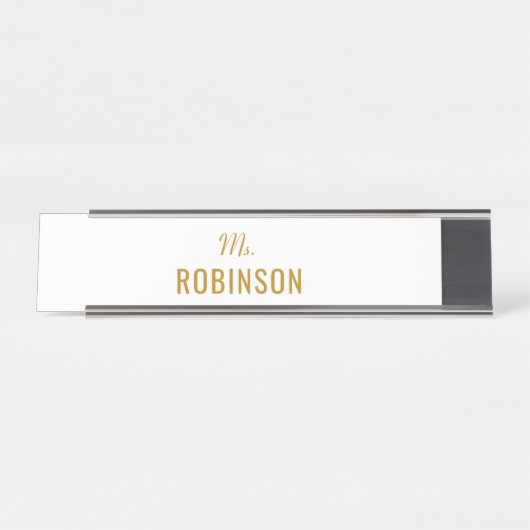 Name des personalisierten Lehrers: Gold-Script Min Schreibtischnamensplakette (Vorderseite )
