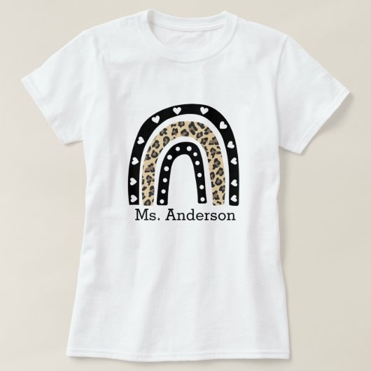 Name des personalisierten Leopard-Regenbogenlehrer T-Shirt (Design vorne)