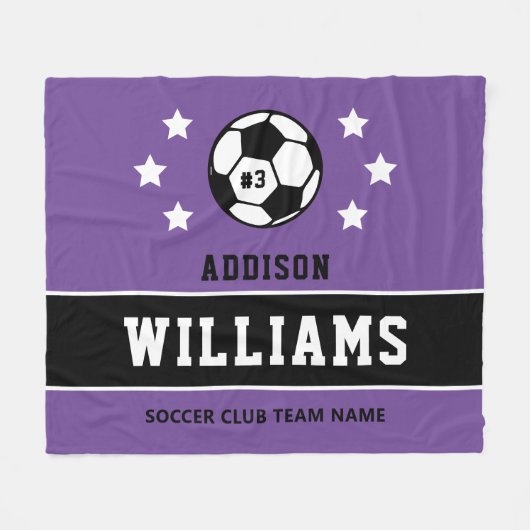Name des personalisierten Lila Fußballspielers Fleecedecke (Vorderseite (Horizontal))