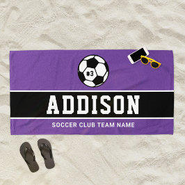 Name des personalisierten Lila Fußballspielers Strandtuch