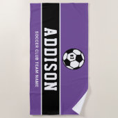 Name des personalisierten Lila Fußballspielers Strandtuch (Vorderseite)