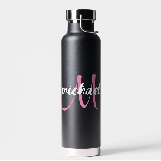 Name des personalisierten modernen Anfangsmonogram Trinkflasche (Links)