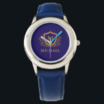 Name des Personalisierten Monogramms für Navy Blue Armbanduhr<br><div class="desc">Navy Blue und Gold Personalisiert Stylish Monogram Name. Für weitere Anpassungen klicken Sie bitte auf die Schaltfläche "Anpassen" und verwenden Sie unser Designwerkzeug,  um diese Vorlage zu ändern.</div>