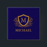 Name des Personalisierten Monogramms für Navy Blue Button<br><div class="desc">Navy Blue und Gold Personalisiert Stylish Monogram Name. Für weitere Anpassungen klicken Sie bitte auf die Schaltfläche "Anpassen" und verwenden Sie unser Designwerkzeug,  um diese Vorlage zu ändern.</div>