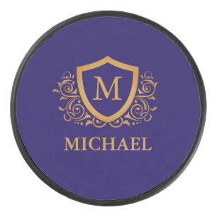 Name des Personalisierten Monogramms für Navy Blue Eishockey Puck