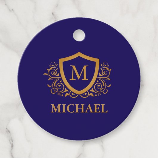 Name des Personalisierten Monogramms für Navy Blue Geschenkanhänger (Vorderseite)