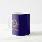 Name des Personalisierten Monogramms für Navy Blue Kaffeetasse (Vorderseite Links)