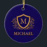 Name des Personalisierten Monogramms für Navy Blue Keramik Ornament<br><div class="desc">Navy Blue und Gold Personalisiert Stylish Monogram Name. Für weitere Anpassungen klicken Sie bitte auf die Schaltfläche "Anpassen" und verwenden Sie unser Designwerkzeug,  um diese Vorlage zu ändern.</div>
