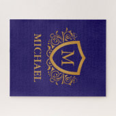 Name des Personalisierten Monogramms für Navy Blue Puzzle (Horizontal)