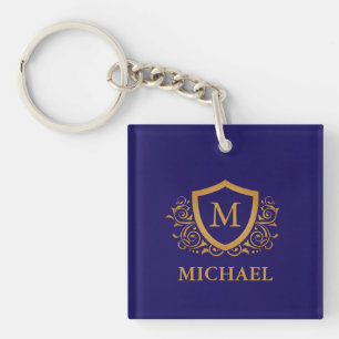 Name des Personalisierten Monogramms für Navy Blue Schlüsselanhänger