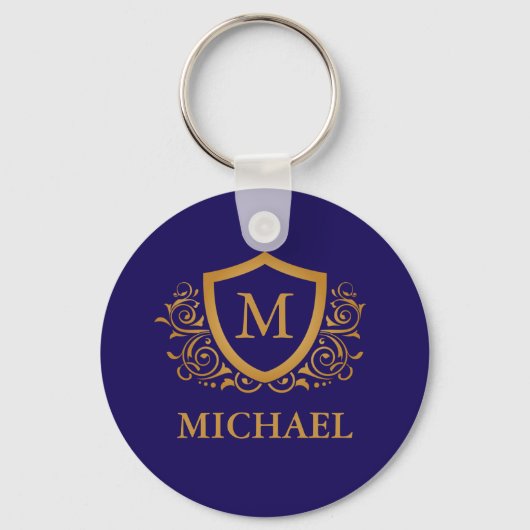 Name des Personalisierten Monogramms für Navy Blue Schlüsselanhänger (Vorderseite)
