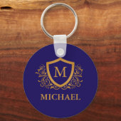 Name des Personalisierten Monogramms für Navy Blue Schlüsselanhänger (Vorderseite)