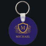 Name des Personalisierten Monogramms für Navy Blue Schlüsselanhänger<br><div class="desc">Navy Blue und Gold Personalisiert Stylish Monogram Name. Für weitere Anpassungen klicken Sie bitte auf die Schaltfläche "Anpassen" und verwenden Sie unser Designwerkzeug,  um diese Vorlage zu ändern.</div>