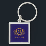 Name des Personalisierten Monogramms für Navy Blue Schlüsselanhänger<br><div class="desc">Navy Blue und Gold Personalisiert Stylish Monogram Name. Für weitere Anpassungen klicken Sie bitte auf die Schaltfläche "Anpassen" und verwenden Sie unser Designwerkzeug,  um diese Vorlage zu ändern.</div>