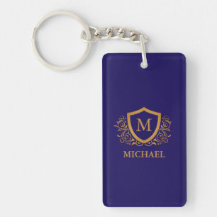 Name des Personalisierten Monogramms für Navy Blue Schlüsselanhänger
