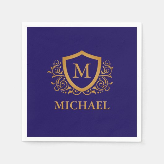 Name des Personalisierten Monogramms für Navy Blue Serviette (Vorderseite)