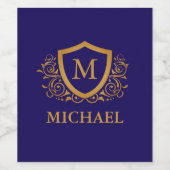 Name des Personalisierten Monogramms für Navy Blue Weinetikett (Einzelnes Label)