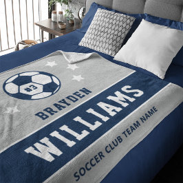 Name des personalisierten Navy Blue und Grau Socce Fleecedecke