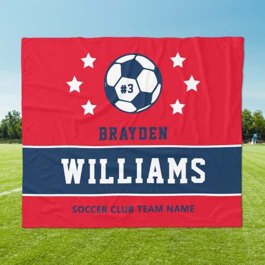 Name des personalisierten Navy Blue und Red Soccer Fleecedecke