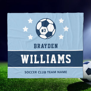 Name des personalisierten Navy Light Blue Soccer P Fleecedecke