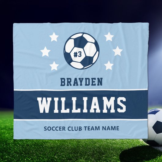 Name des personalisierten Navy Light Blue Soccer P Fleecedecke