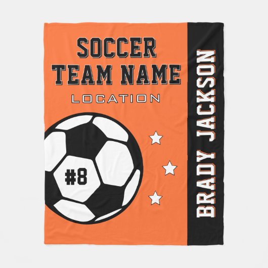 Name des personalisierten Orange-Fußballspielers Fleecedecke (Vorderseite)