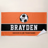 Name des personalisierten Orange-Fußballspielers Strandtuch (Vorderseite)