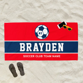 Name des personalisierten Red Navy Blue Soccer Pla Strandtuch