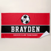 Name des personalisierten Red Soccer-Spielers Strandtuch (Vorderseite)
