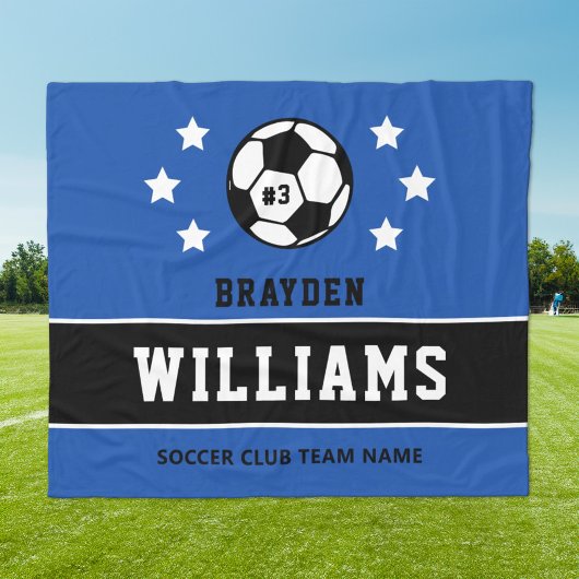 Name des personalisierten Royal Blue Soccer Player Fleecedecke