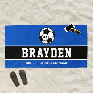 Name des personalisierten Royal Blue Soccer Player Strandtuch