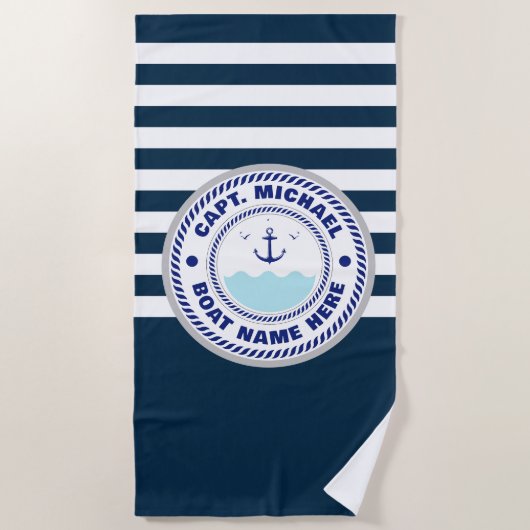 Name des personalisierten Schiffskapitäns Nautical Strandtuch (Vorderseite)