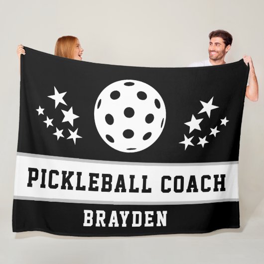 Name des personalisierten schwarzen Pickleball-Coa Fleecedecke (Beispiel)