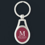 Name des personalisierten Trauzeugen und Monogramm Schlüsselanhänger<br><div class="desc">Moderne Geschenke mit Personalisiertem Trauzeuge mit personalisiertem Monogramm,  Trauzeuge Name und Titel in der weißen klassischen Serif-Schriftart-Stil auf bordeauxrotem Hintergrund. Auch perfekt für Trauzeuge,  Vater der Braut und mehr.</div>