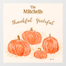 NAME DES PERSONALISIERTEN Watercolor Pumpkin Fensteraufkleber