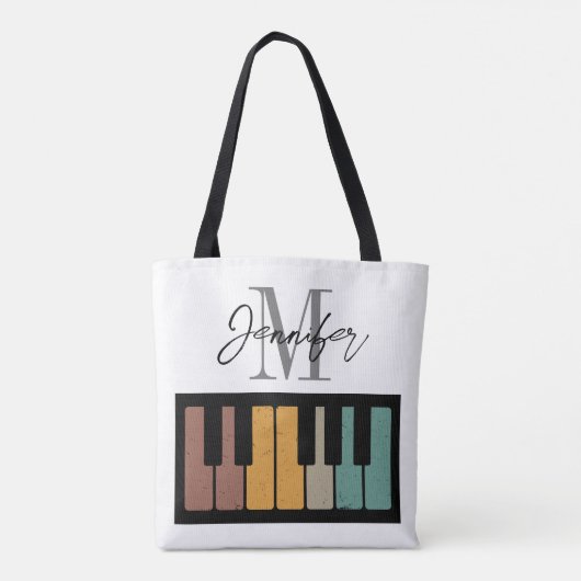 Name des Piano-Monogramms Retro Personalisiert Tasche (Rückseite)