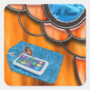 Name des Pool-Party Quadratischer Aufkleber