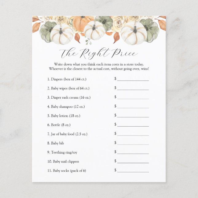 Name des Price Baby Shower Game (Vorderseite)