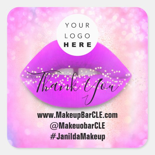 Name des QR-Logos Danke, dass Sie die Pink-Lippen  Quadratischer Aufkleber (Vorderseite)