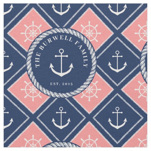 Name des Radmusters des rosa Navy-Anker-Schiffs Stoff (Nahaufnahme)