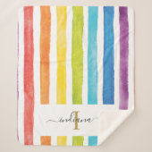 Name des Regenbogens Monogramm Wasserfarbstreifen Sherpadecke (Vorderseite)
