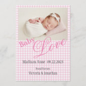 Name des rosa Fotos Geburtsdatum Ankündigung (Vorderseite)