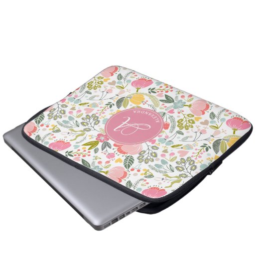 Name des rosa Korallenflormusters Laptopschutzhülle (Vorne Knopf)