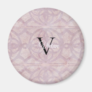 Name des rosa Watercolor-Batik-Monogramms Magnet