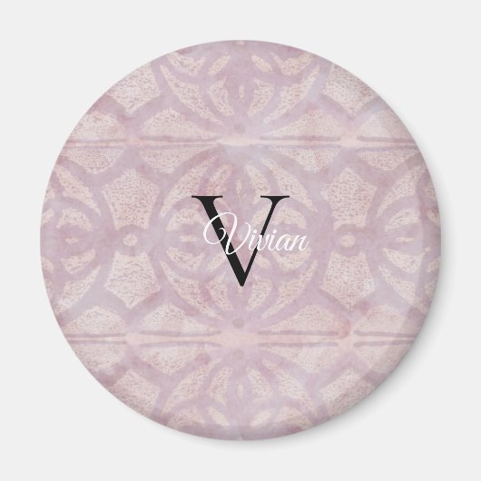 Name des rosa Watercolor-Batik-Monogramms Magnet (Vorne)