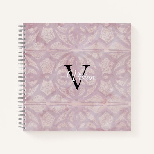 Name des rosa Watercolor-Batik-Monogramms Notizblock (Vorderseite)