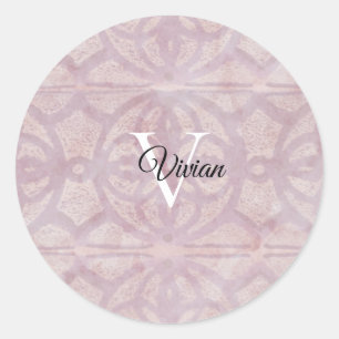 Name des rosa Watercolor-Batik-Monogramms Runder Aufkleber